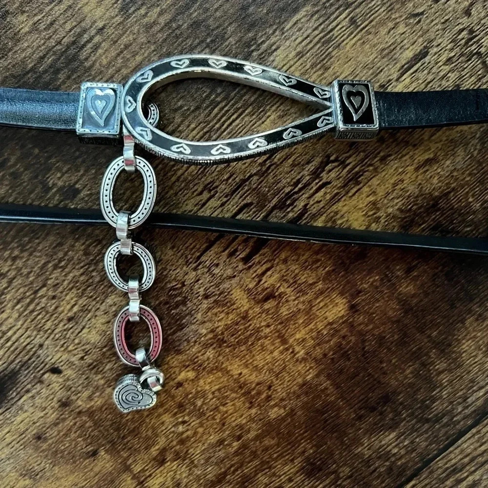 Brighton Black Leather Belt with Silver Heart Accent